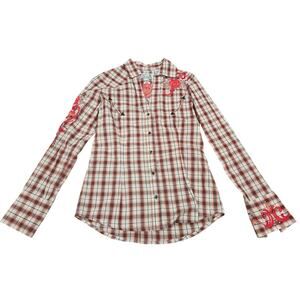 Panhandle Slim Embroidered Plaid Enamel Snap Button Up Women's Western Shirt S